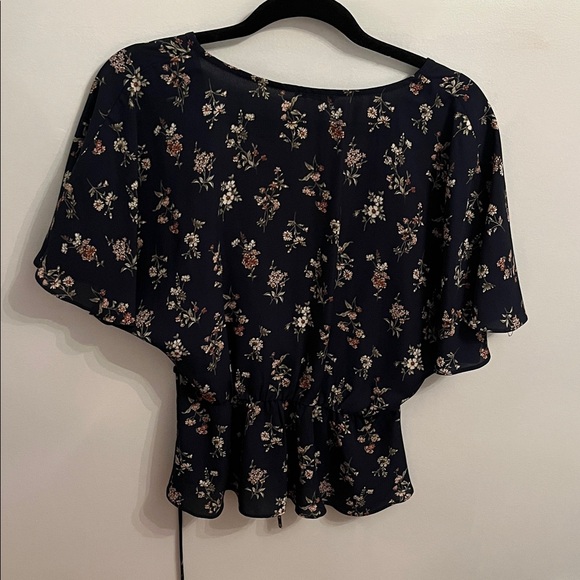 Floral Wrap Top - Navy - Picture 3 of 3